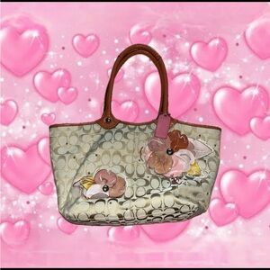 Coach Cream and Brown Signature Tote Bag